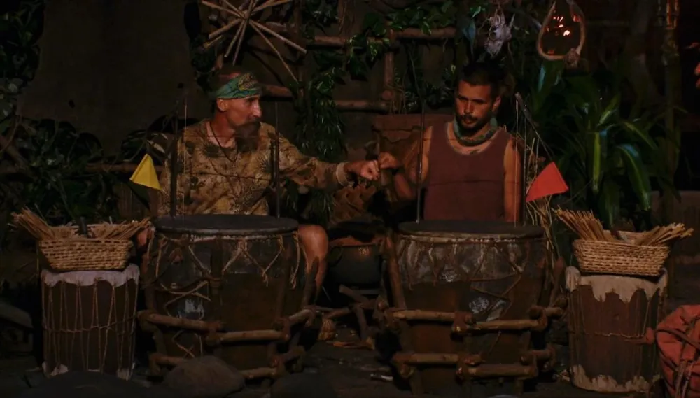 Mike Gabler and Jesse Lopez at the final four fire-making challenge in Survivor 43