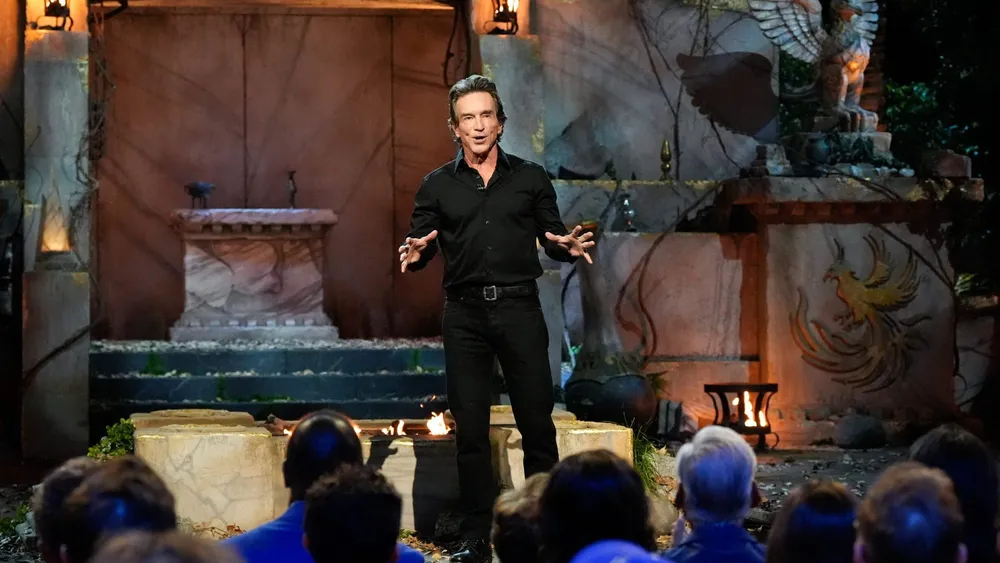 Jeff Probst on stage at the Survivor 50 live finale