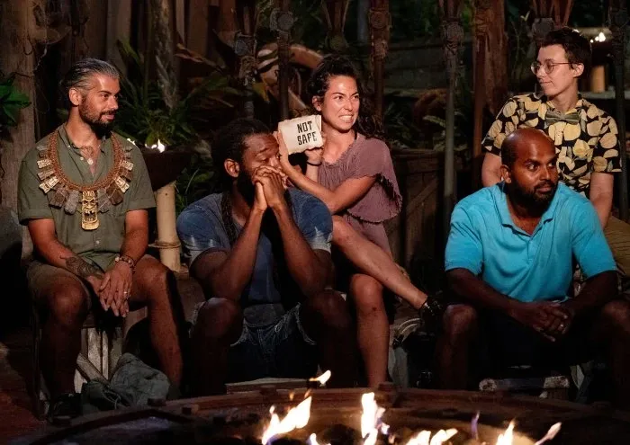 Sydney Segal holds up a Not Safe scroll at Tribal Council in Survivor 41