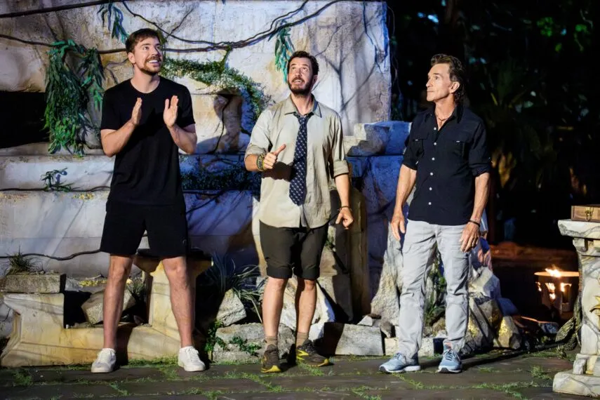 MrBeast, Rick Devens and Jeff Probst at Tribal Council in Survivor 50